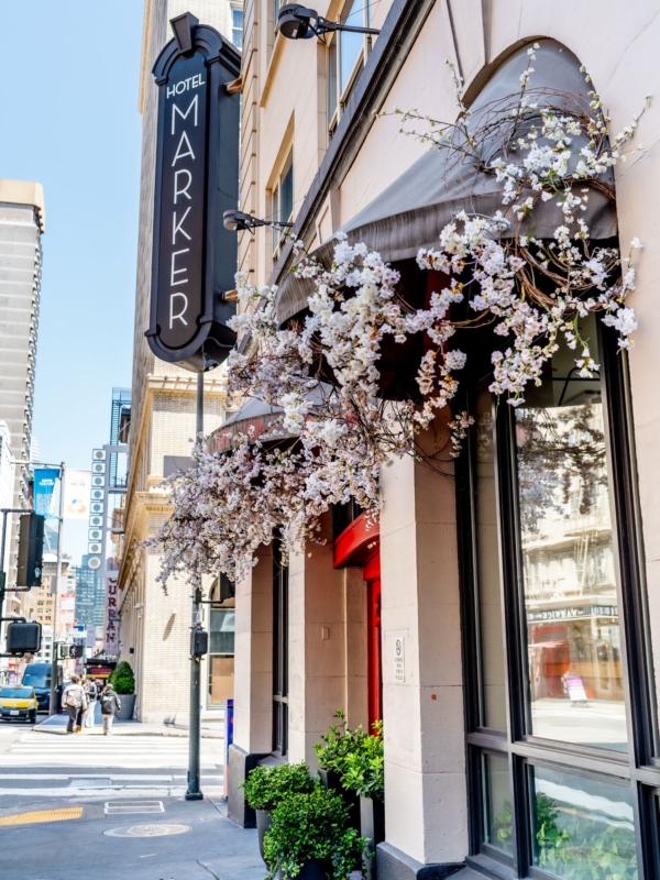 exterior of The Marker dressed with blossoms