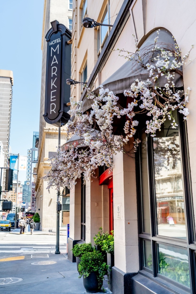 exterior of The Marker dressed with blossoms