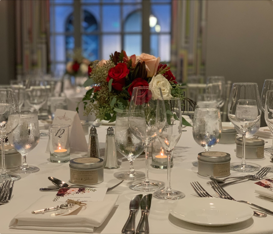close up of a table prepared for a banquet service
