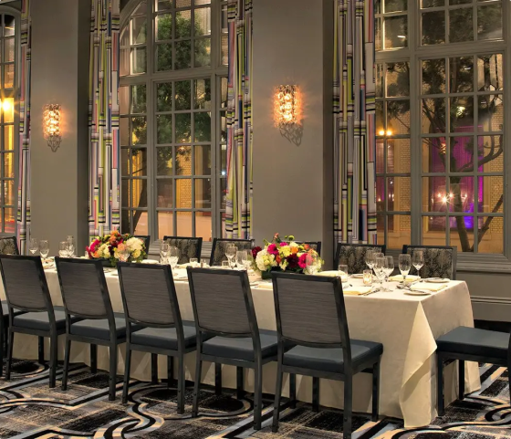 a long table set up for banquet service