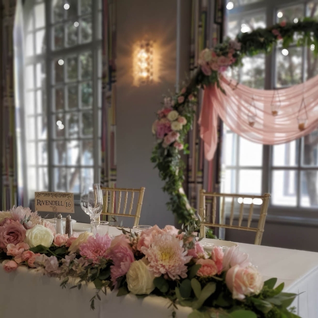 The sweetheart table in the bellevue wedding venue at The Marker