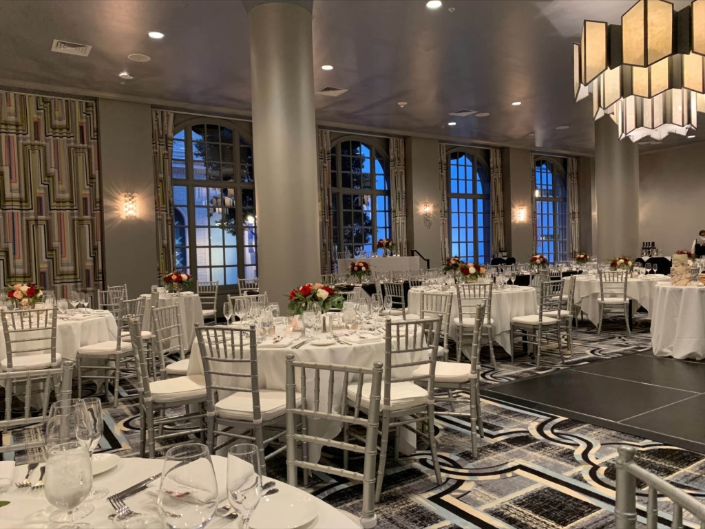 Bellevue ballroom prepared for wedding services at The Marker