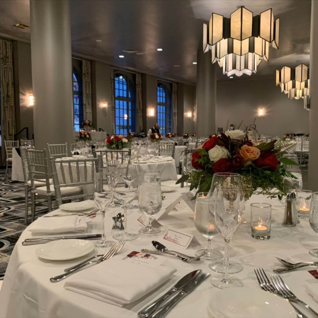 Bellevue Ballroom set up for dining sessions at The Marker